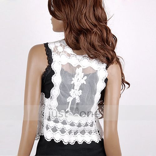 Elegant Women Lady Chic Crochet Lace Hollow Flower Waistcoat Vest 