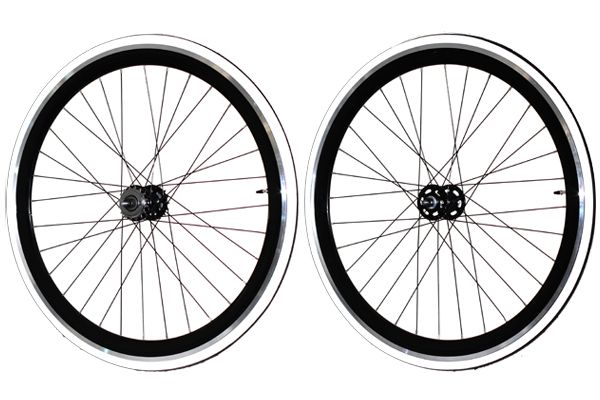 Fixie Single Speed Road Bike Track Wheel Wheelset Deep V + Tyres Black 