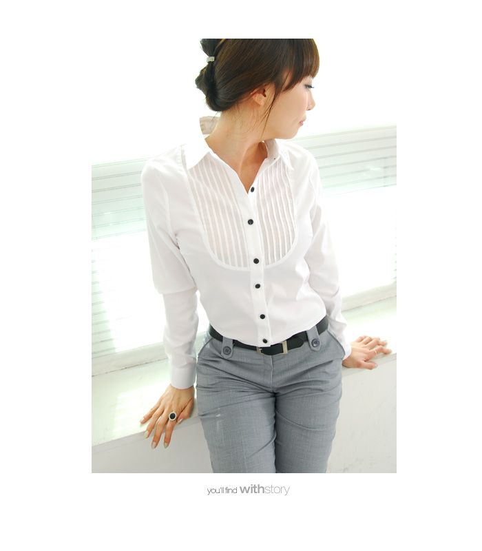 Basic Pinteok Collar Blouse, Career Woman, Chic, Korea, A005221  