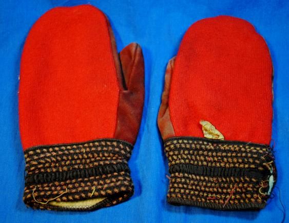 Vintage Red 1940s 50s Hunting Mitten Gloves Deer Skin  