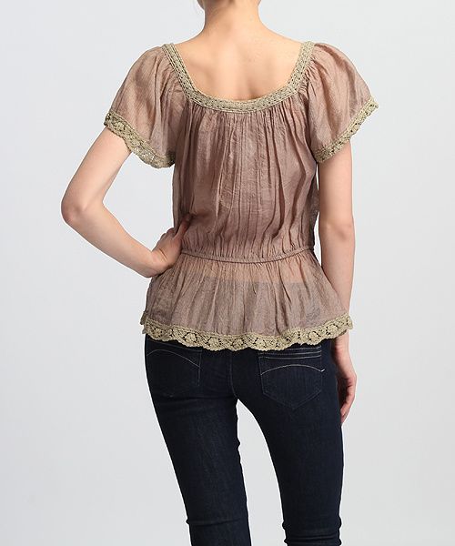 MOGAN BOHO CHIC Crochet Trim Flutter Sleeve Drop Waist BLOUSE Dolman 