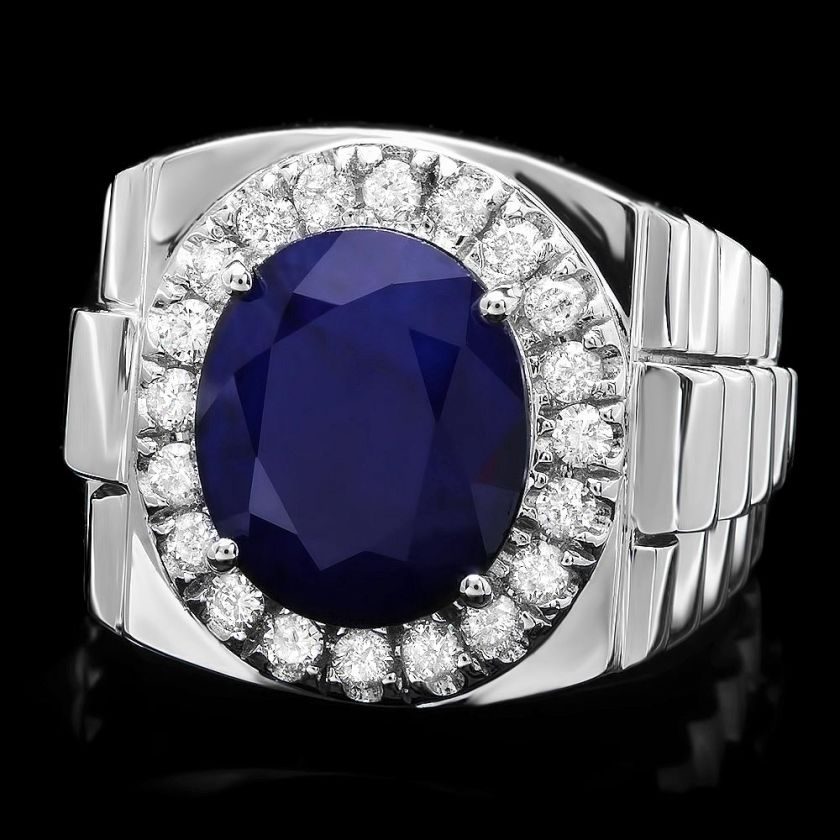   WHITE GOLD 8CT SAPPHIRE .70CT DIAMOND MENS RING +   