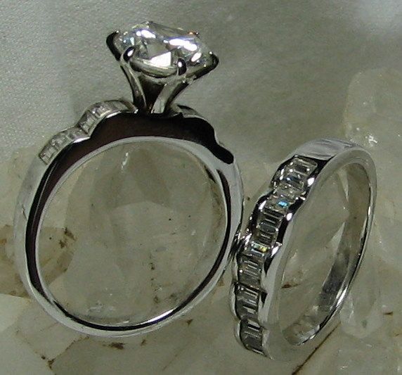  Absolute Baguettes 925 SS 2 Piece Wedding Ring SZ 8  