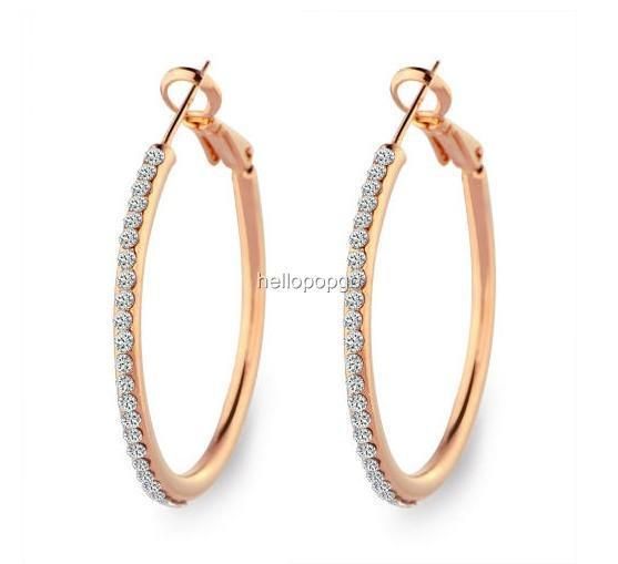   Rose Gold Gp Swarovski Crystal Big Circle Beautiful Earrings  