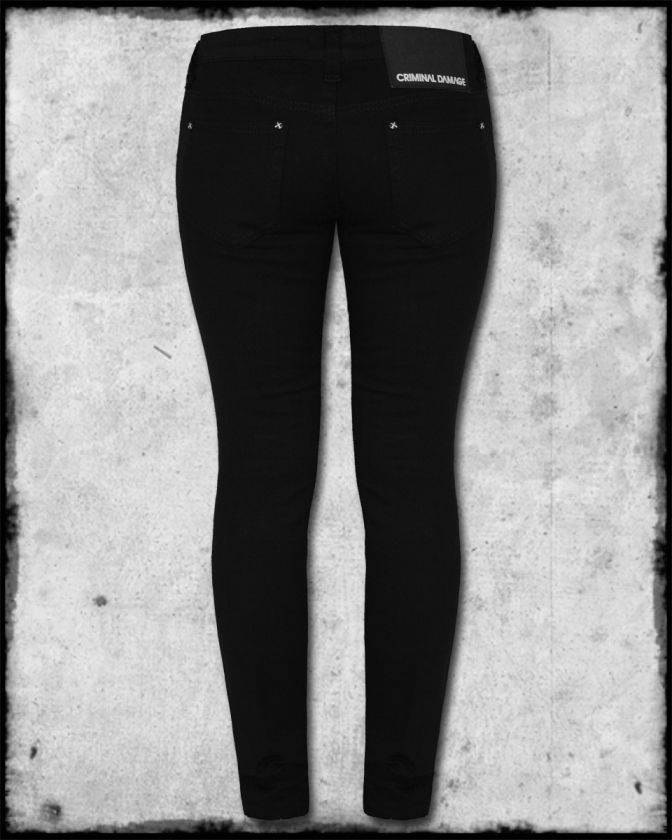   BLACK RIPPED TORN ROSE LACE WOMENS EMO SCENE GOTH SKINNY JEANS  