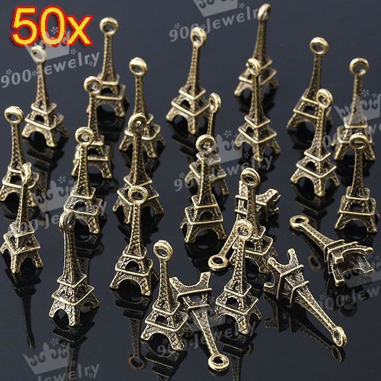 50pcs Vintage Bronze Bail Eiffel Tower Charm Pendant Findings 