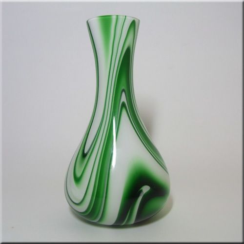 Carlo Moretti Marbled Green & White Murano Glass Vase  