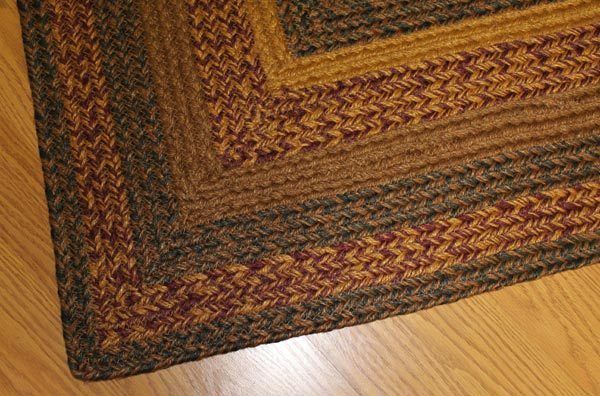 JUTE BRAIDED RECTANGLE RUG in GOLD, WHEAT, GREEN & BURGUNDY  4 SIZES 