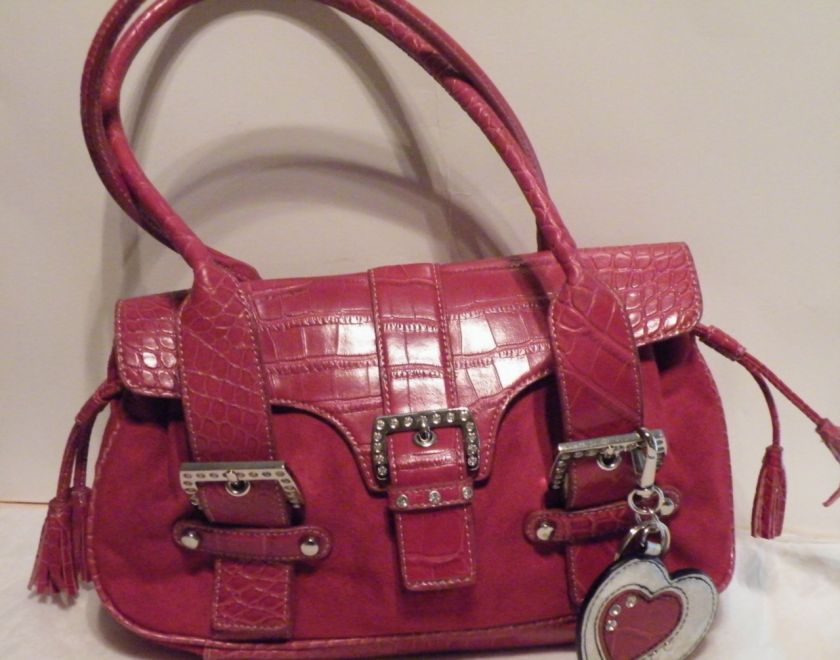 Kathy Van Zeeland Red Suede & Croco Handbag  