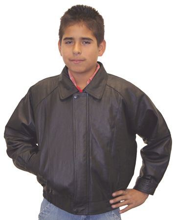 KIDS BOMBER BLACK LEATHER WAIST JACKET (K5)  