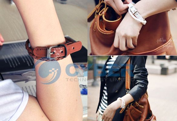 Fashion Weaved Leather Double Wrap Belt Buckle Bracelet  