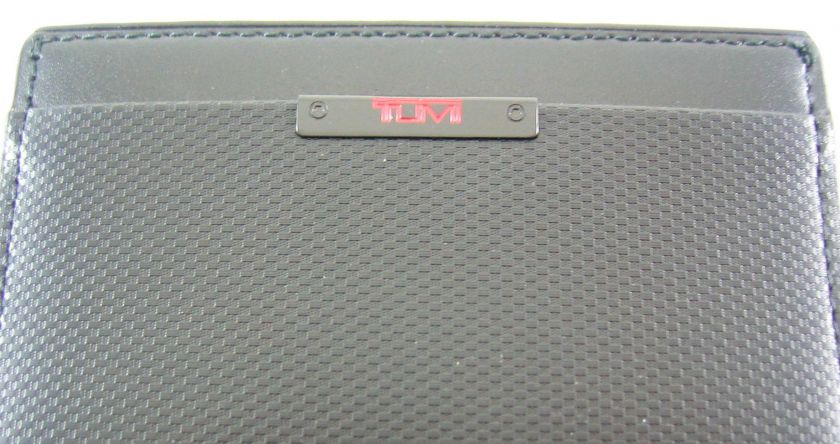   Black Embossed Leather Slim Card Case Wallet w/Tumi Plaque Logo  