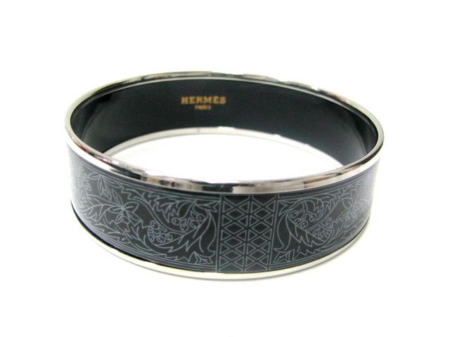 Authentic Hermes Enamel Bangle Bracelet Black Silver  