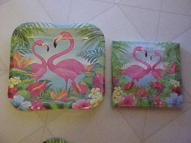 BRAND NEW TROPICAL PINK FLAMINGO PAPER PLATES NAPKINS  