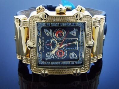 King Master 20 Diamond 46M Square Yellow Gold Case watch Blue Band 