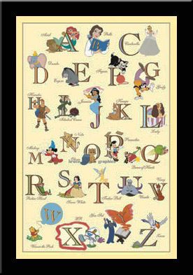 DISNEY ALPHABET CHILDRENS ART FRAMED PRINT 28X40  