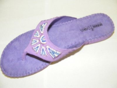 MINNETONKA WOMENS 5429 PURPLE BEADED SUEDE THONG SANDAL  