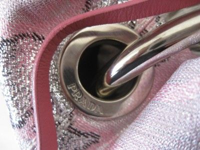 AUTH PRADA PINK AND SILVER WRISTLET SMALL BAG WITH DUST BAG.  