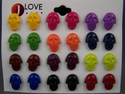 Set 12 pair plastic skull stud post earrings studs NEW  