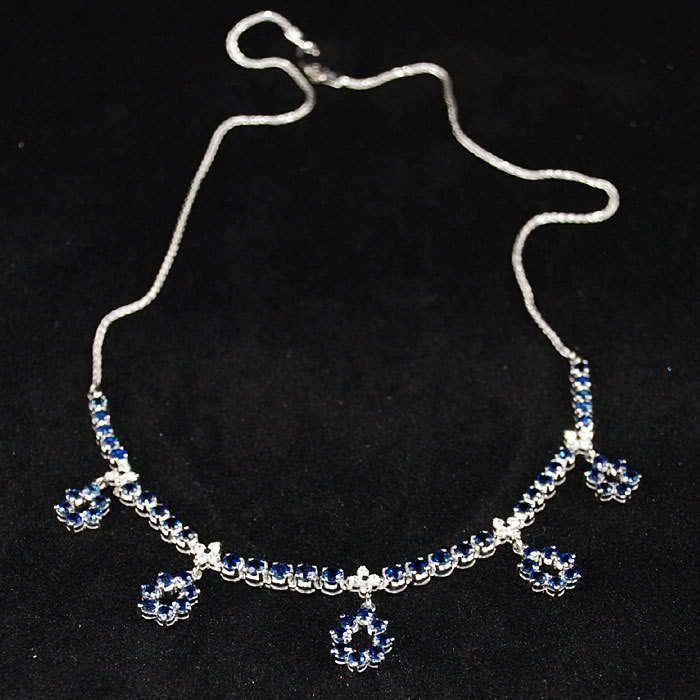 DIAMOND AND SAPPHIRE NECKLACE 14K WG STUNNING  