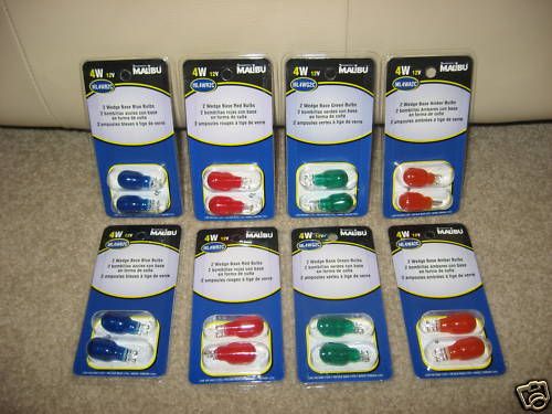 16 MALIBU WEDGE BASE BULBS XMAS RED GREEN BLUE & ORANGE  