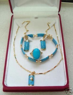 Turquoise earring bracelet necklace pendant Ring set  