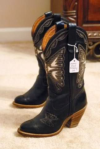 VINTAGE BLACK CAPEZIO BUTTERFLY INLAY COWBOY BOOTS 6 M  