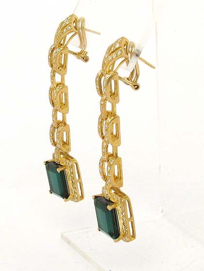 18K GOLD 18.55 CTS DIAMONDS GEMS DANGLE DRESS EARRINGS  