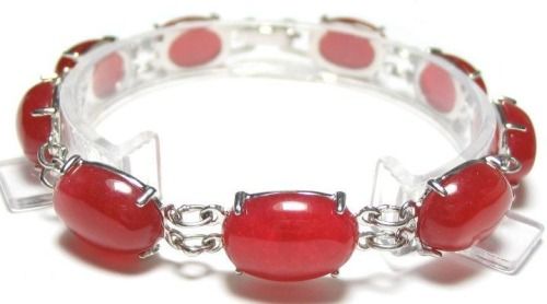 PC GENUINE RED OVAL JADE 18K WGP BRACELET  