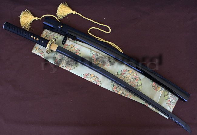 Black Folded Blade Japanese Sword Gold Dragon Katana  