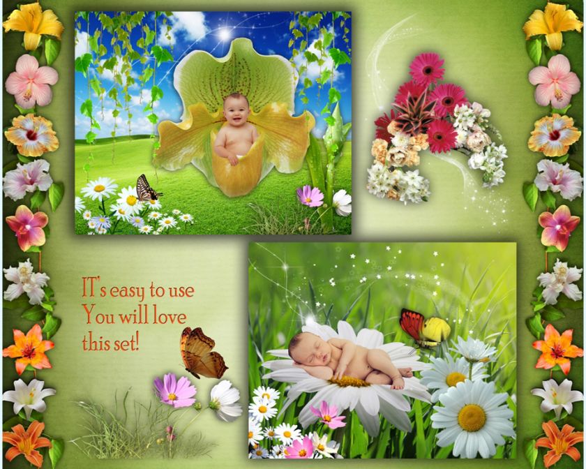 C2 Flower Children Digital Photo Backgrounds templates Backdrops Kids 