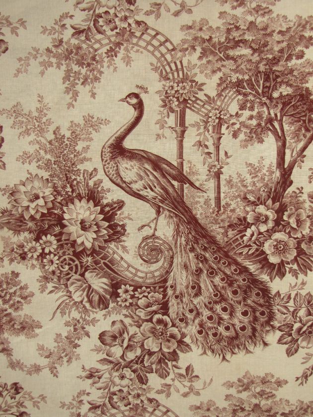 Antique French toile c1890 peacock linen cotton blend  