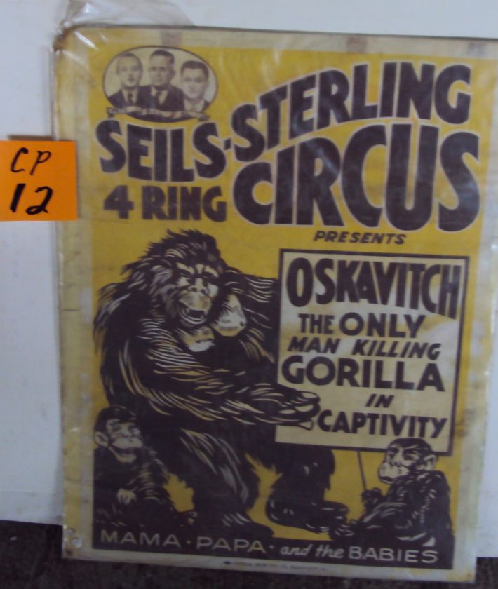 SEILS STERLING 4 RING CIRCUS POSTER OSKAVITCH GORILLA  