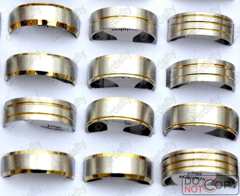 Wholesale Lot100 bicolor G&S Stainless steel Rings free  