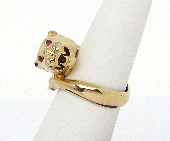 STYLISH 14K GOLD, DIAMONDS & RUBIES PANTHER TOP RING  