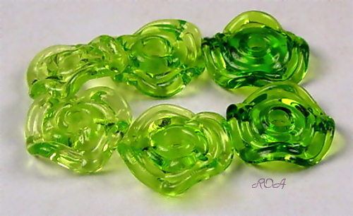 ROA Lampwork 3 Pairs of Tsp Lime Ruffle Disc Beads SRA  