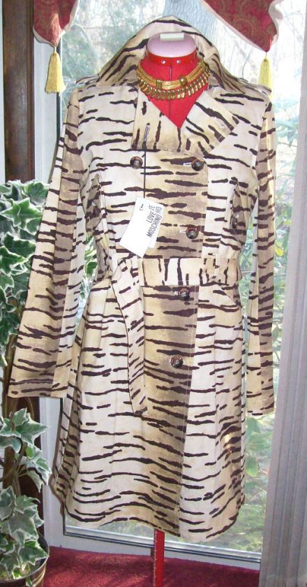 NEW MOSCHINO $895 ANIMAL PRINT TRENCH COAT SZ 6  