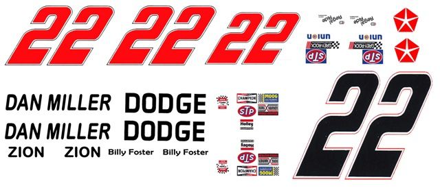 22 Billy Foster Dan Miller Dodge 1/25th   1/24th Scale WATERSLIDE 