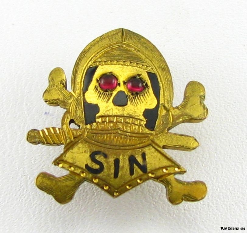 SIN SKULL PIN Mystery fraternity Secret Society BADGE  