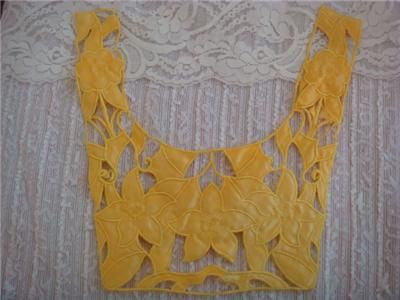 piece yellow floral satin embroidered collar neckline applique 