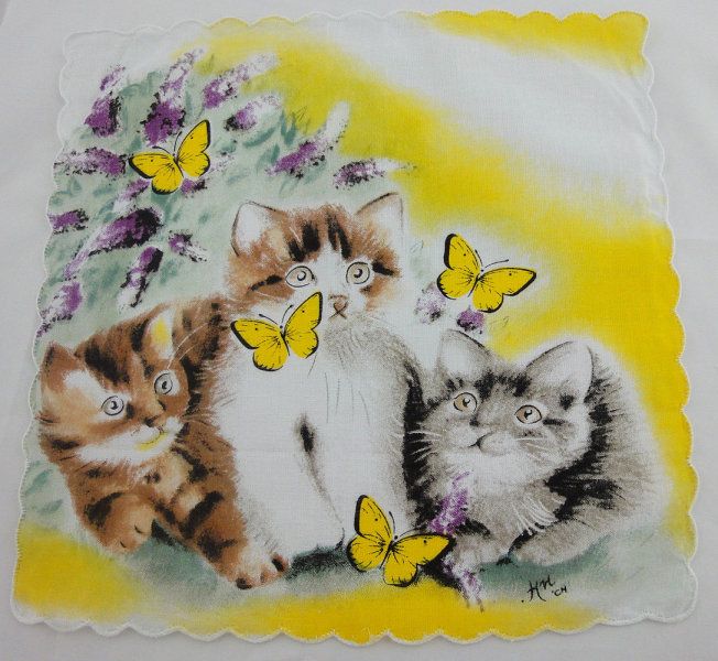 cute handkerchiefs with cat and butterfly design children cotton 