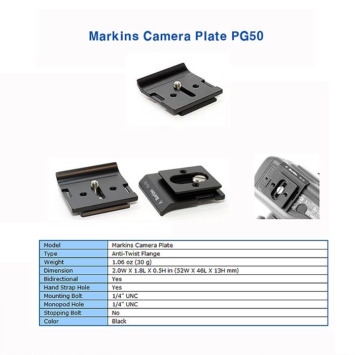 Markins Camera Plate PG 50 PG50 DSLR SLR NEW  