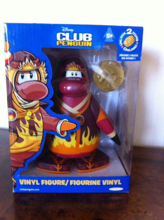 DISNEY CLUB PENGUIN VINYL FIGURINE FIRE & COIN NEW HUGE  