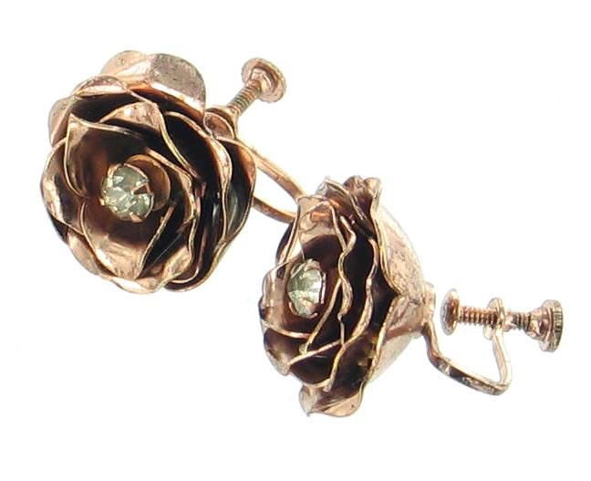 VINTAGE CORO STERLING ROSE GOLD RIBBON PIN & EARRINGS  