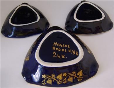 Nassos Rodos Hellas Greek Ashtrays Cobalt Blue 24KTrim  