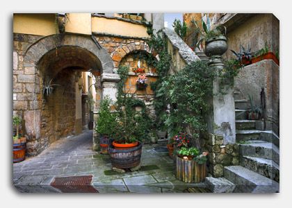 HD Outdoor Canvas Wall Art   Italian Courtyard Garden  