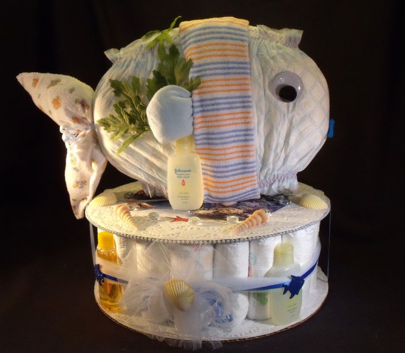 Ocean Fish Diaper Cake Baby Shower Gift Centerpiece  