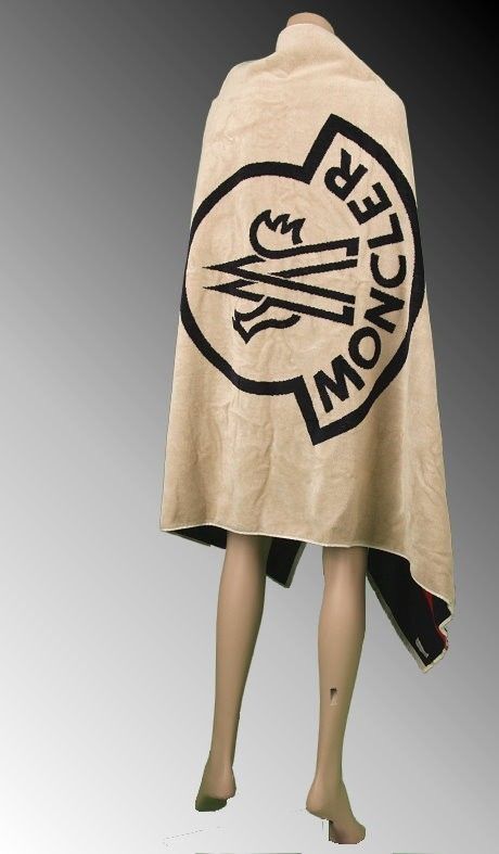 NEW MONCLER BEIGE LOGO XLARGE VELVET TERRY BEACH TOWEL  