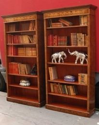 PAIR SHERATON WALNUT OPEN FRONT BOOKCASES  BOOKCASE  