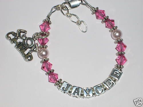 Birthstone Name Crystal Godchild Bracelet Baptism Baby  